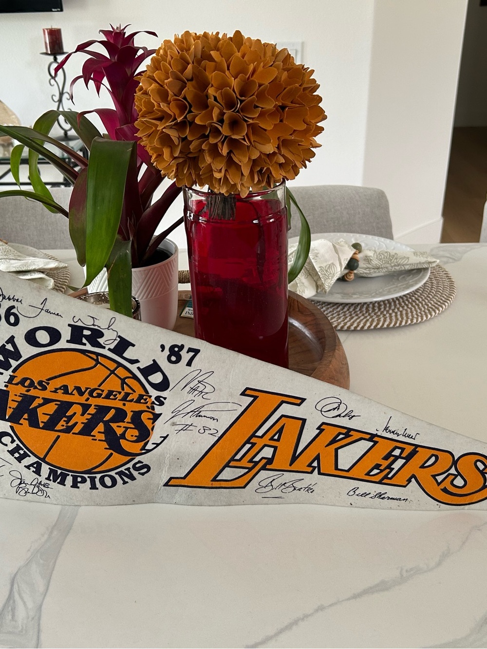 Los Angeles Lakers Vintage 86-'87 Championship Pennant - Gold & White